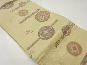 横段に丸文・花模様織出し名古屋帯